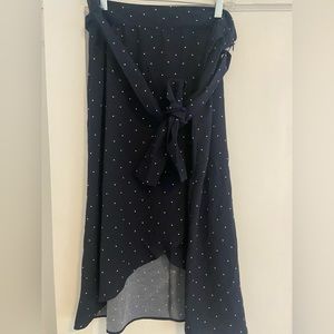 Navy blue polka dot midi wrap skirt